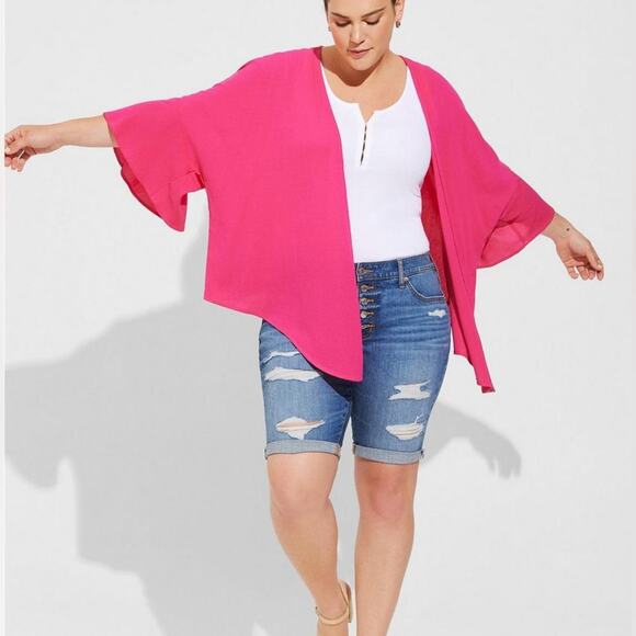 Torrid Pink Washable Gauze Tie Front Crop Kimono 2X NWT 40255075 Barbie Pink - Picture 16 of 16